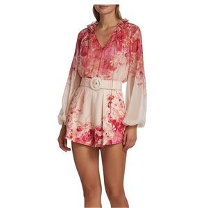 Zimmerman High Tide Belted Linen Tuck Shorts Size 0